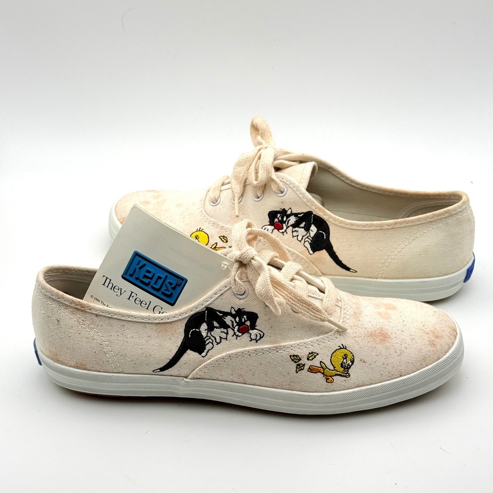 Keds Looney Tunes Sneakers Womens 8.5 Cream Tweety Bird Sylvester Vintage 1993